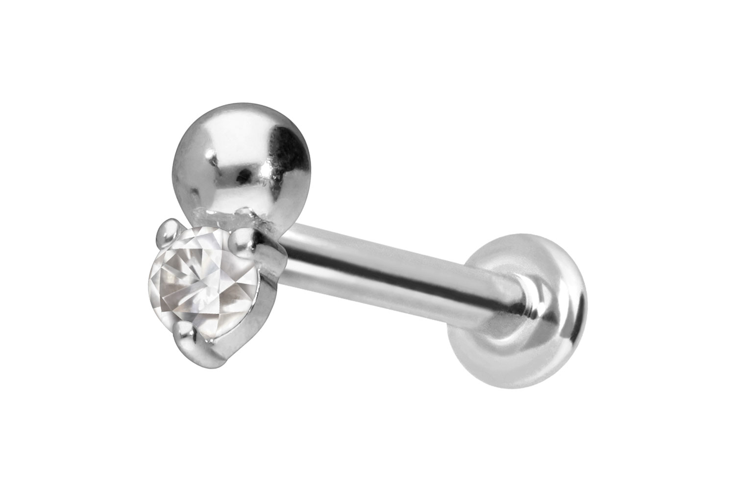 14 Karat Gold Labret Piercing mit Push Fit MOISSANIT + KUGEL